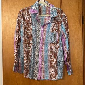 POL Women’s  Paisley Shirt with Brown, Blue, and Pink